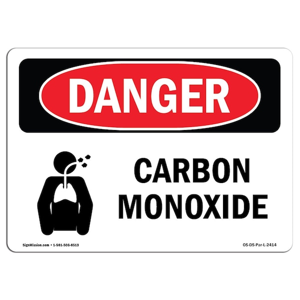 Safety Sign, OSHA Danger, 3.5" Height, 5" Width, Carbon Monoxide, Landscape, 10PK